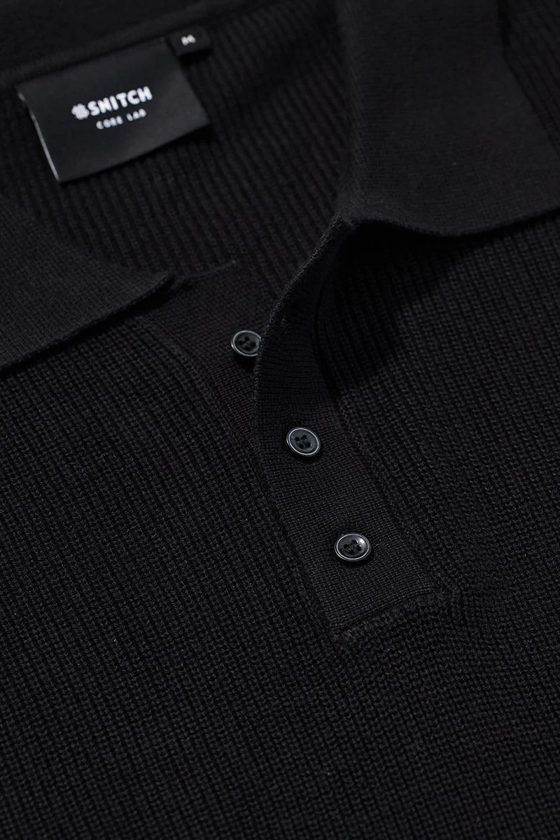 SNITCH Core Lab Black Solid Polo T-Shirt